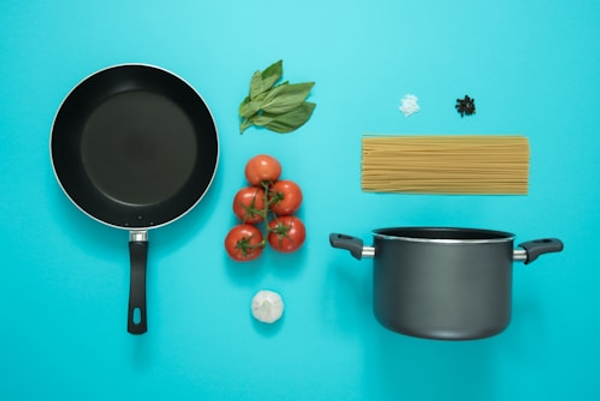 Pasta and sauce ingredients and tools