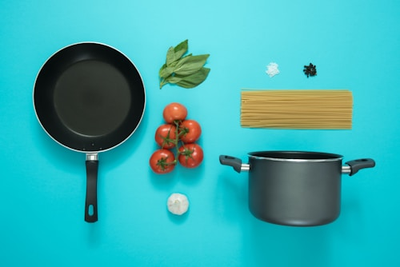 Pasta and sauce ingredients and tools